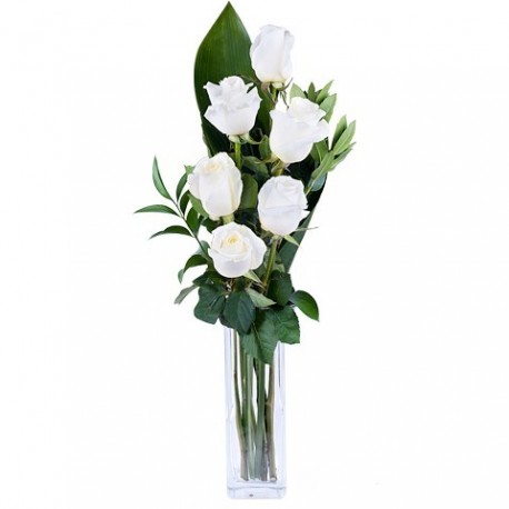 Ramo 6 rosas blancas, 6 white roses