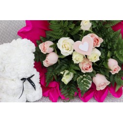 6 roses and teddy